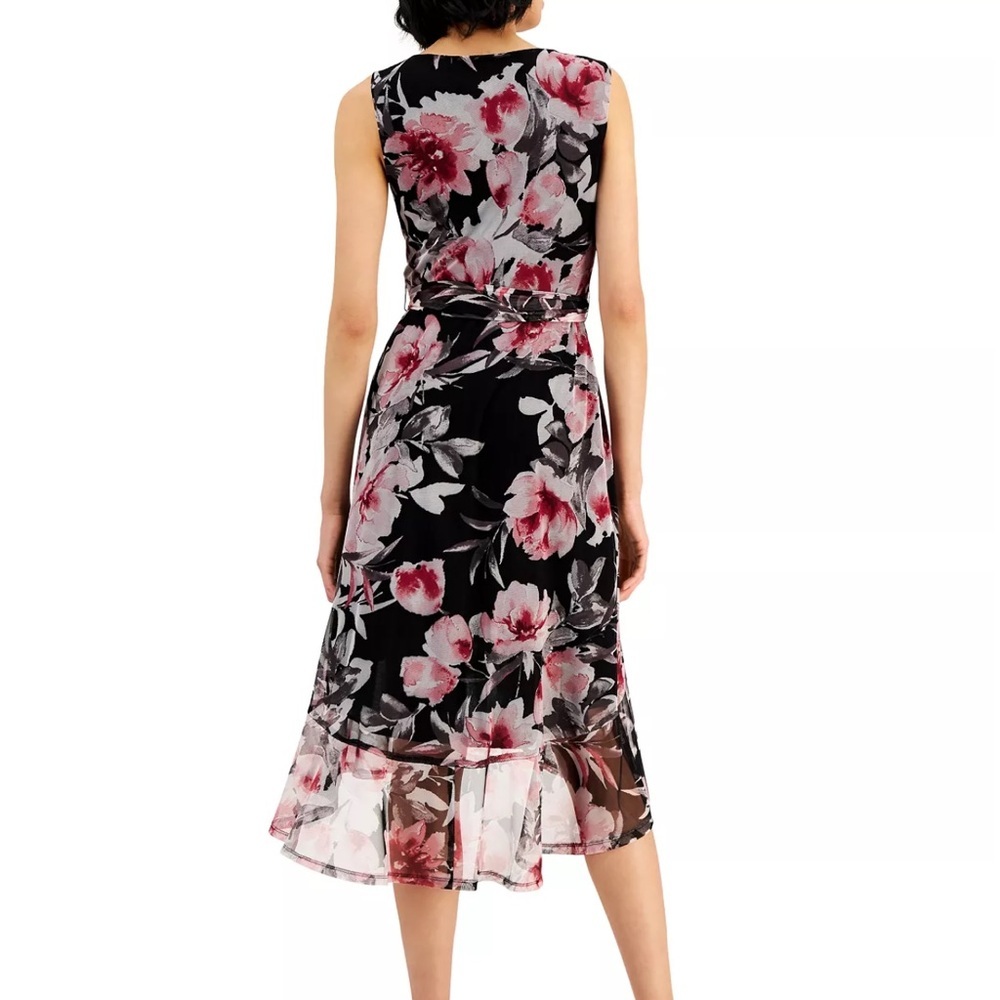CONNECTED Floral High-Low Ruffled Bottom Dress Tie Waist Size 8 NWT - Picture 7 of 11